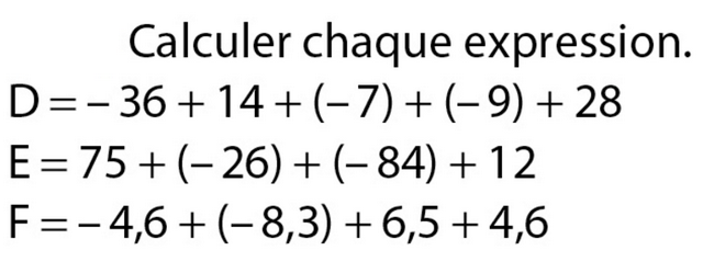 Les nombres relatifs exercices de maths 5ème (cinquième) à imprimer