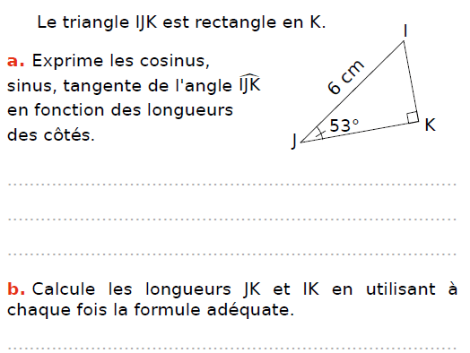 La trigonométrie Exercices Maths 3ème (troisième) à imprimer et