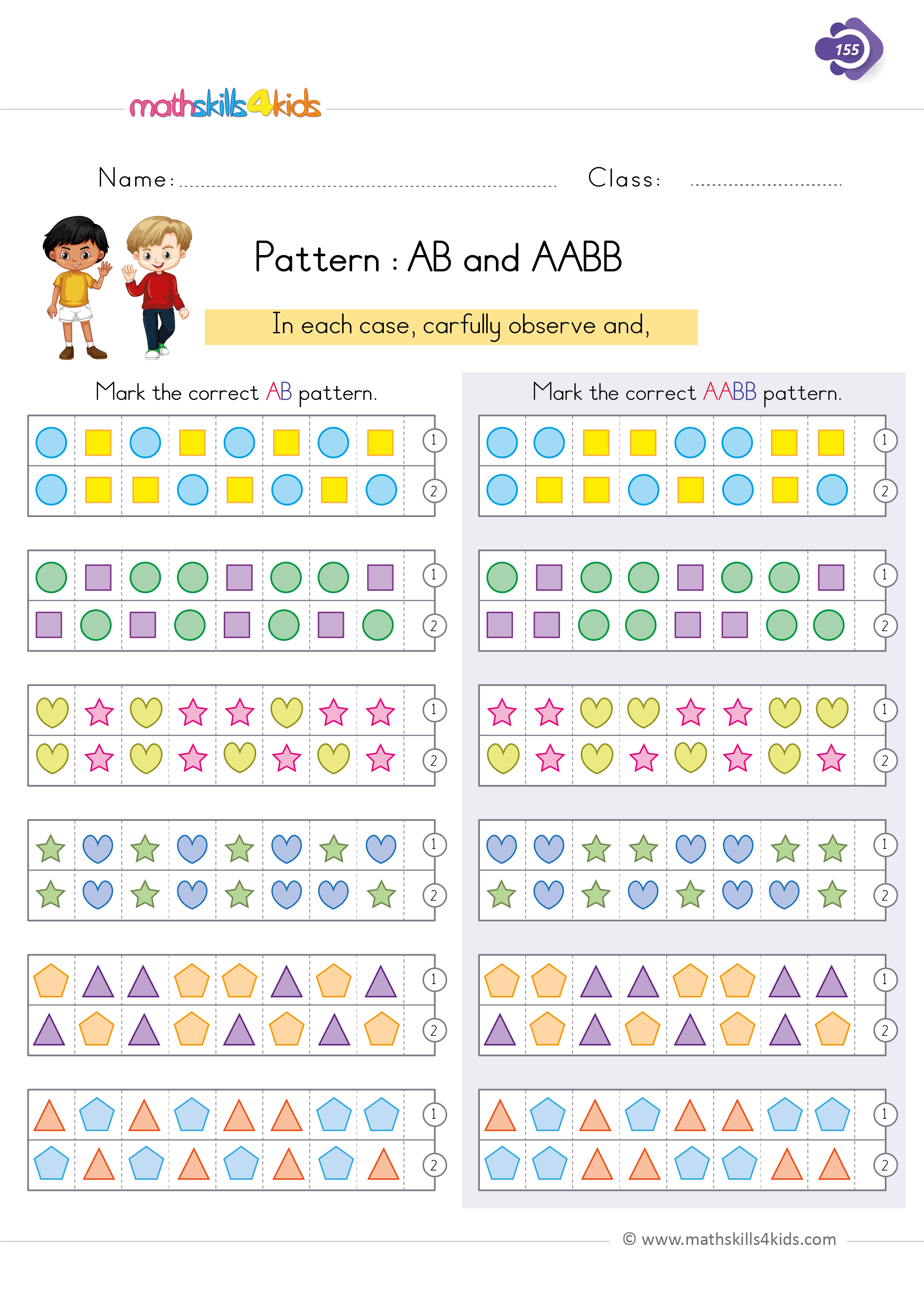 Pattern Worksheets For First Grade