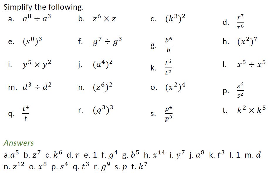 Index Laws with Pronumerals mathsquad