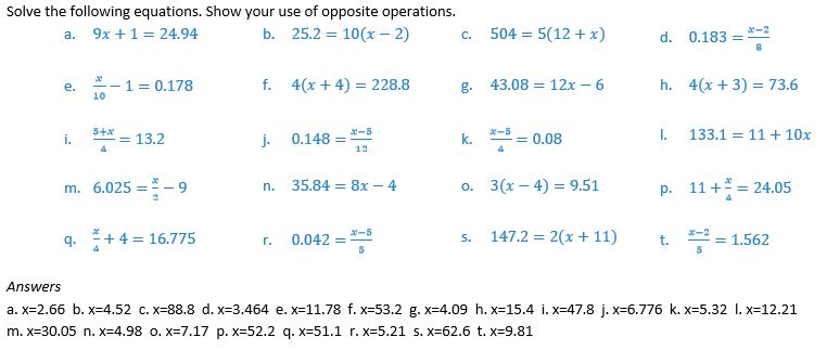 Solving Equations involving Decimals – mathsquad