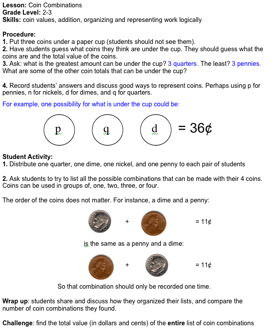 Coin Combinations Math Activity Mr. R.'s World of Math