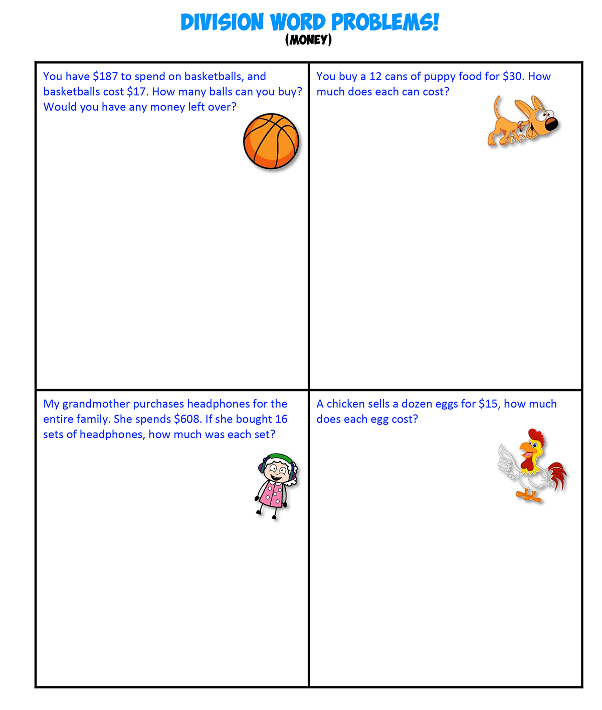 Division Word Problems D Money Mr. R.'s World of Math