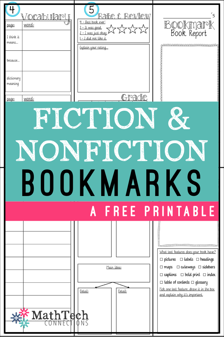 Bookmark Book Report Printable Math Tech Connections