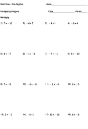 Multiplying Integers - MathVine.com
