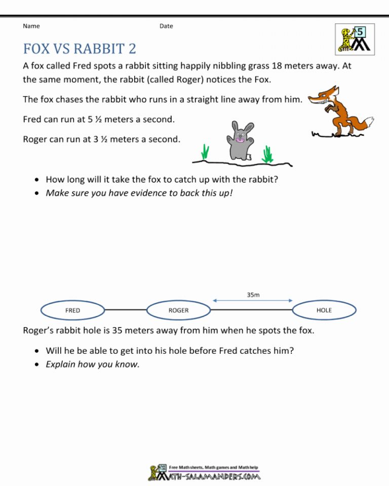 5Th Grade Math Problems Fox Vs Rabbit 2 4Th Grade Math Math