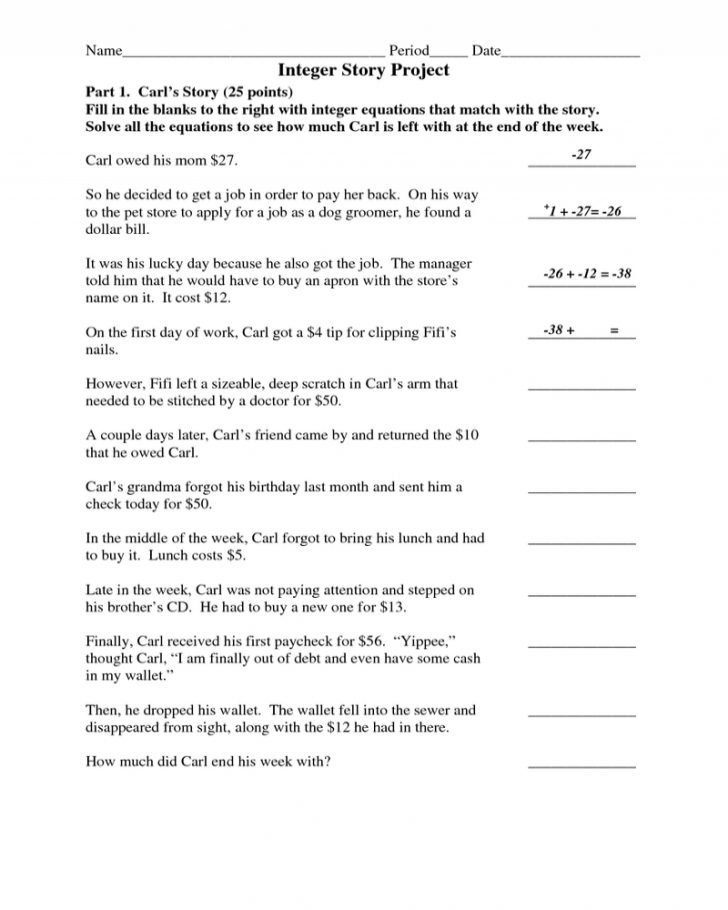 Page 1 Integer Story Project.docx Sixth Grade Math, 7Th Math