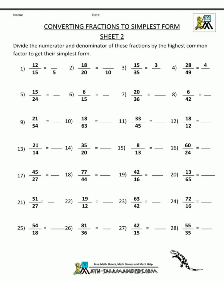 Simplify Fraction Converting Fractions To Simplest Form 2 Math