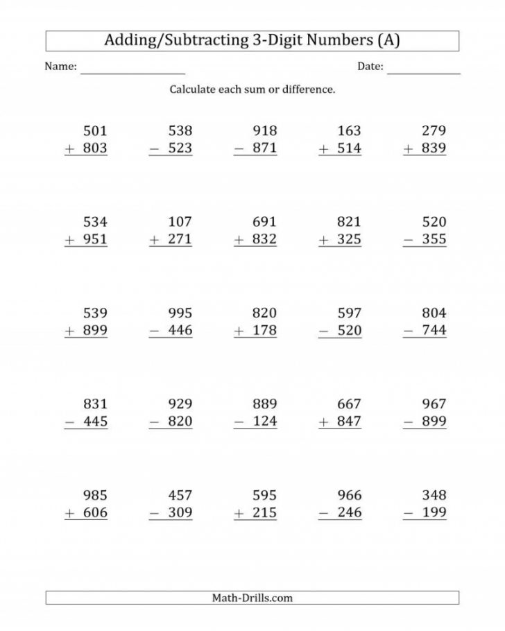 The 3Digit Plus/minus 3Digit Addition And Subtraction With Math