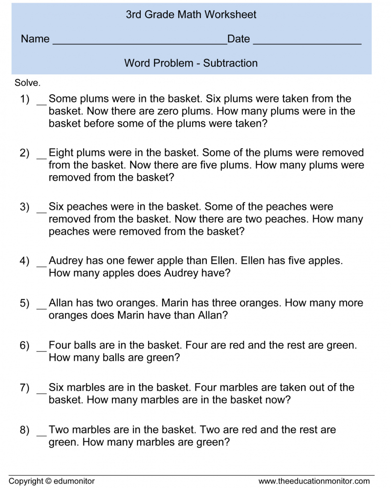 3rd Grade Math Problems Printable Worksheets - Math Worksheets Printable