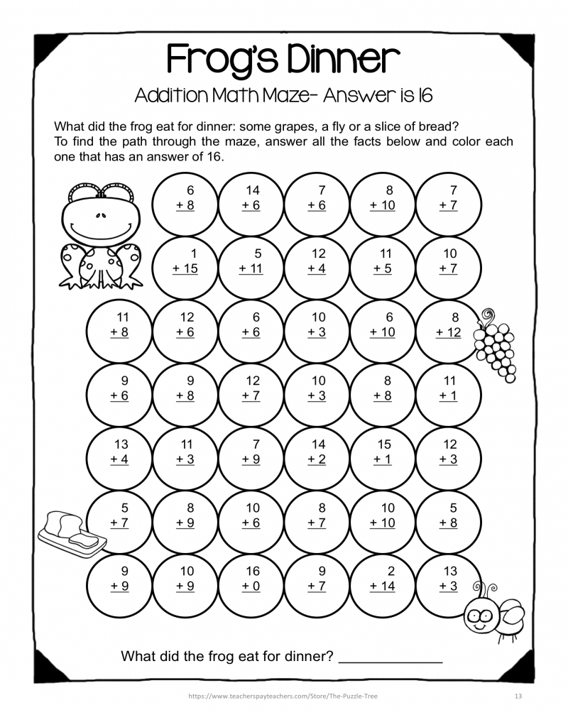 Addition Maze Worksheet Math Worksheets Printable