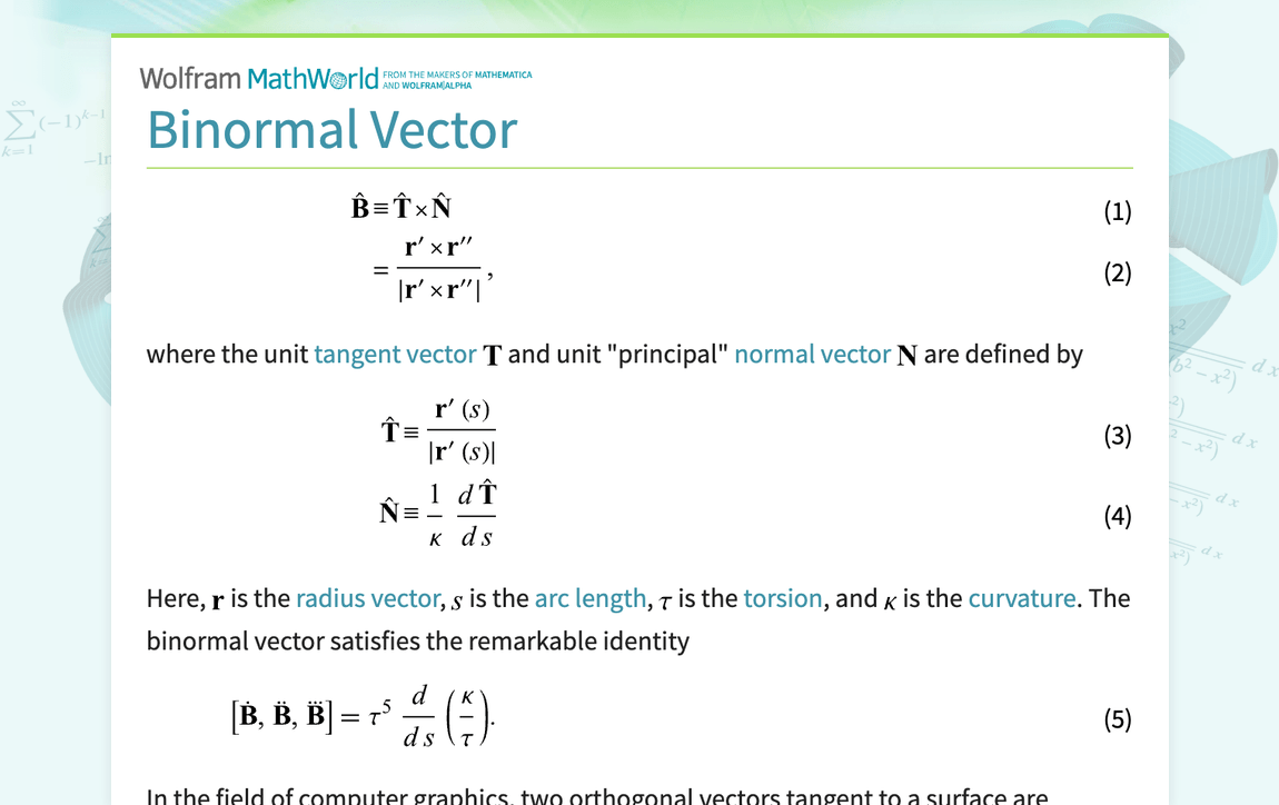 Binormal Vector from Wolfram MathWorld