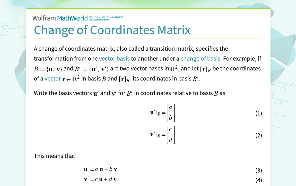 Change of Coordinates Matrix from Wolfram MathWorld