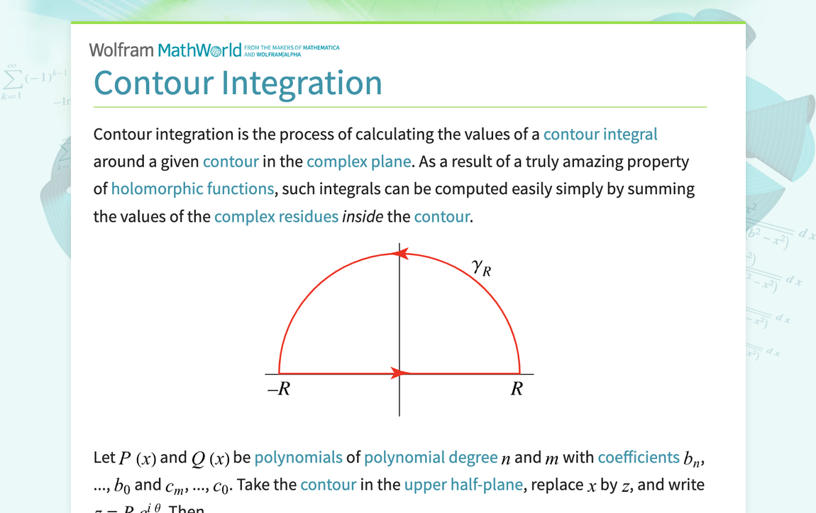 Contour Integration from Wolfram MathWorld