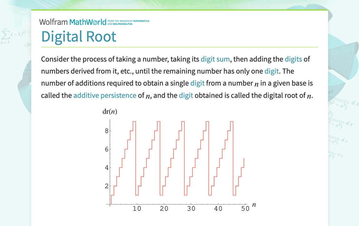 Digital Root from Wolfram MathWorld