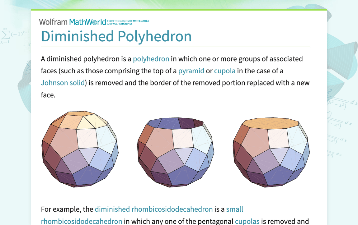Diminished Polyhedron -- from Wolfram MathWorld