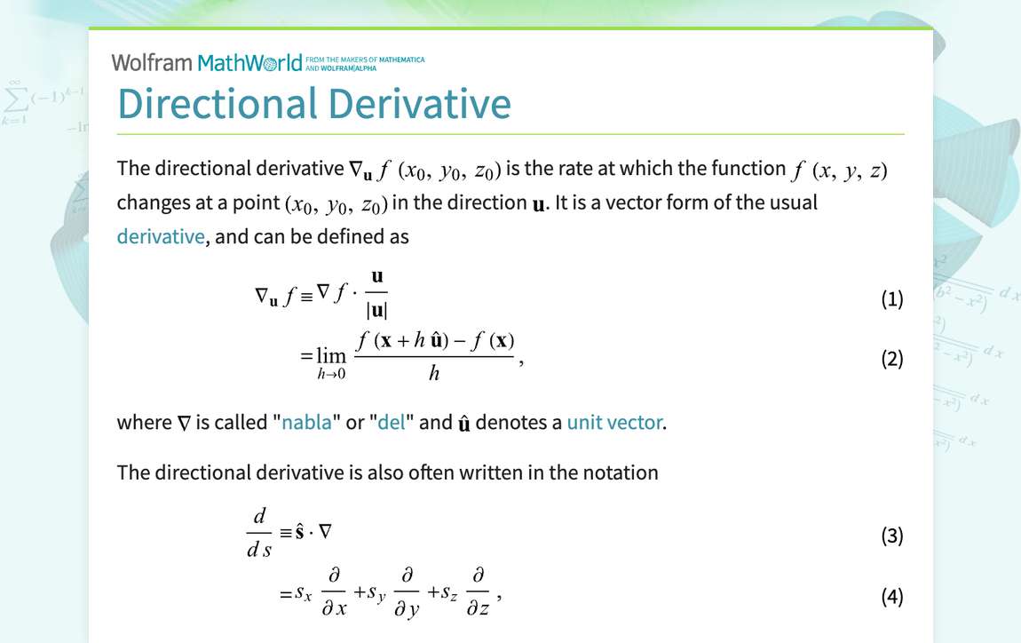 Directional Derivative from Wolfram MathWorld