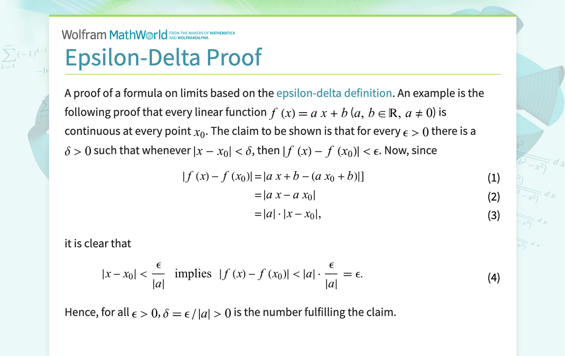 EpsilonDelta Proof from Wolfram MathWorld