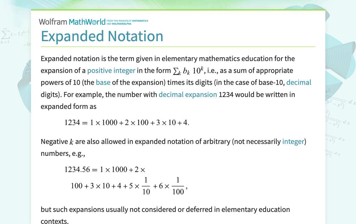 Expanded Notation -- from Wolfram MathWorld