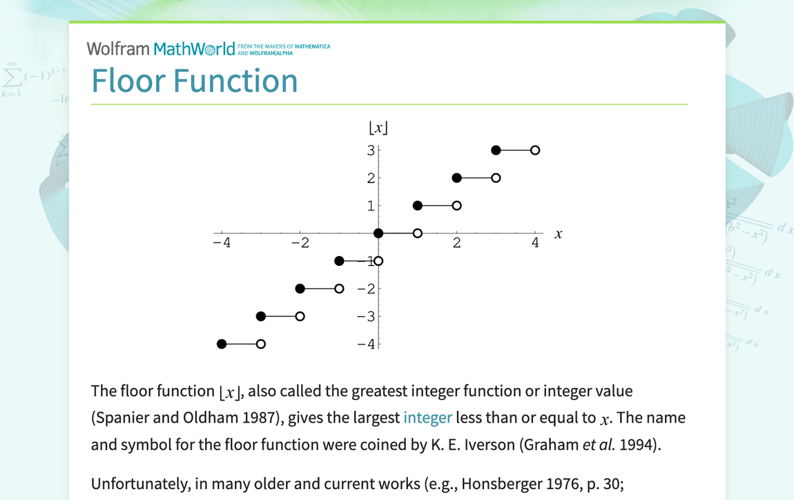 Floor Function from Wolfram MathWorld