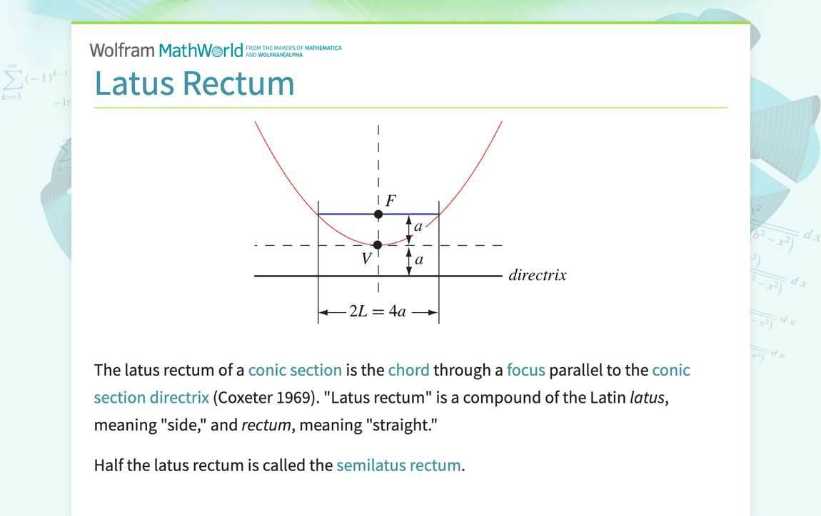 Latus Rectum from Wolfram MathWorld