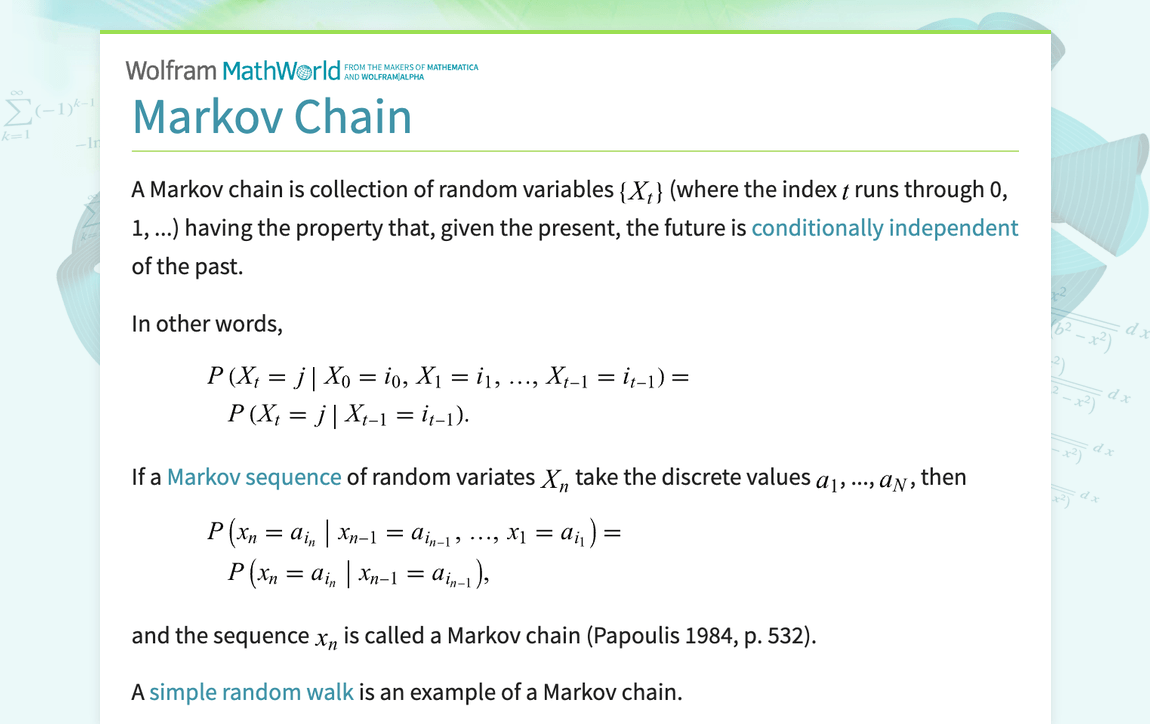 Markov Chain -- from Wolfram MathWorld