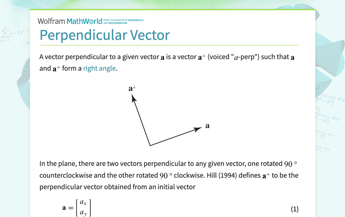 Perpendicular Vector from Wolfram MathWorld