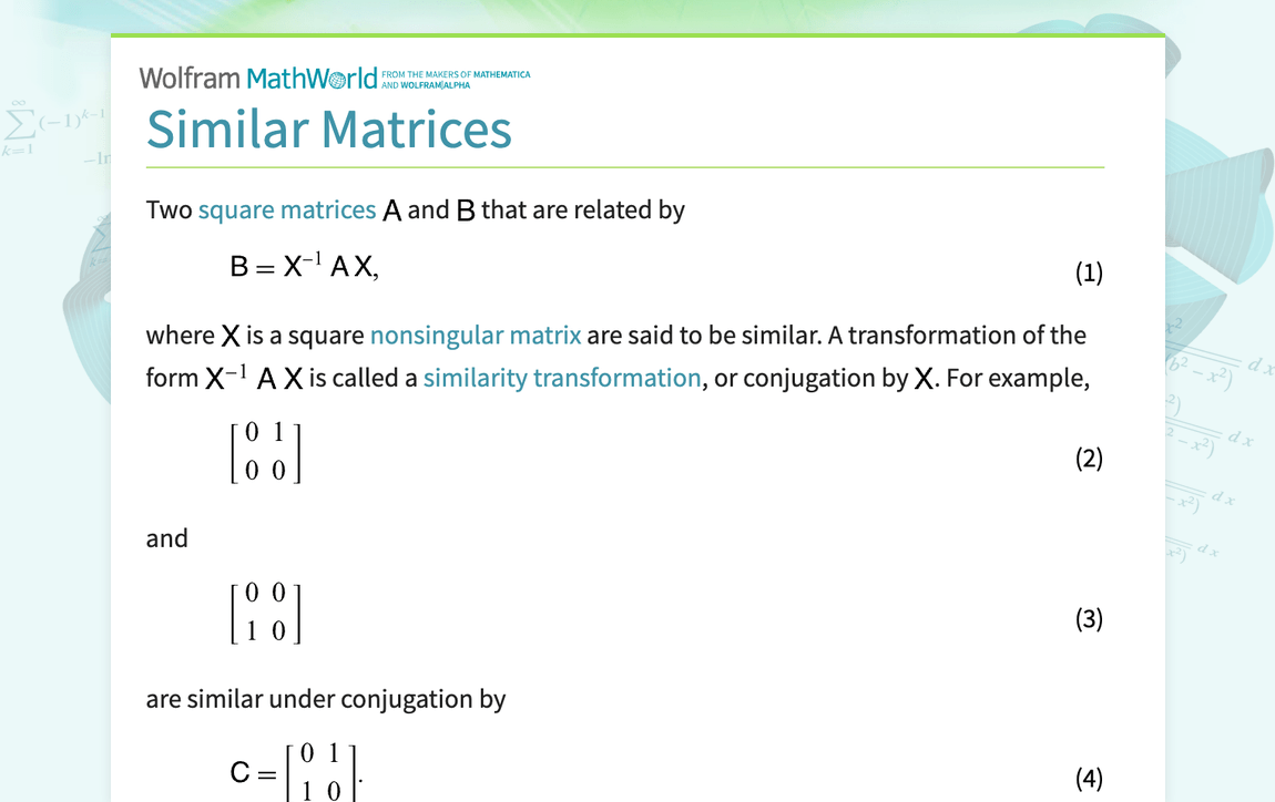 Similar Matrices from Wolfram MathWorld