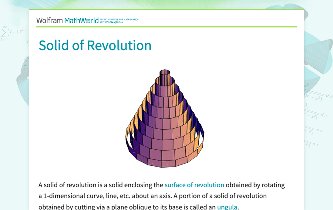 Solid of Revolution from Wolfram MathWorld