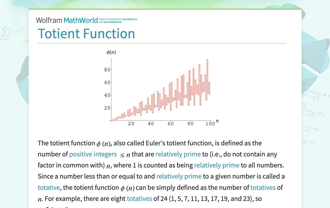 Totient Function from Wolfram MathWorld