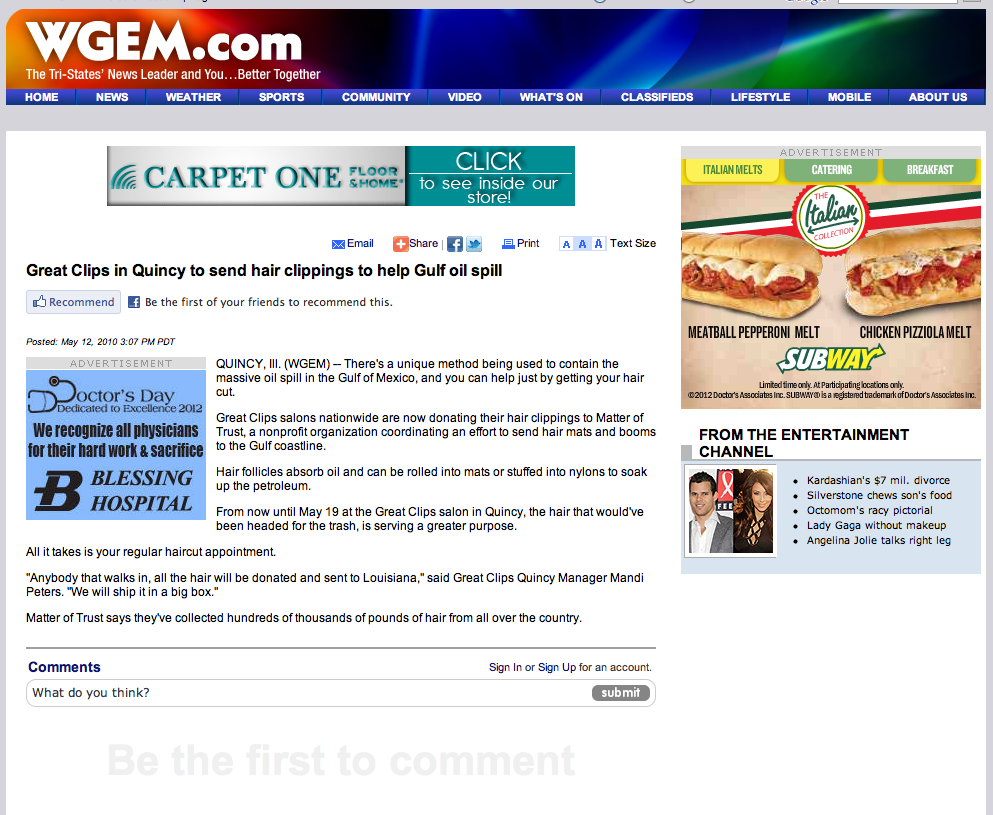 Great Clips in Quincy to send hair clippings to help Gulf oil spill