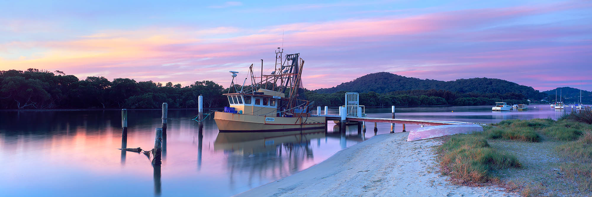 Sunset Fishing Boat Woy Woy Landscape Photography Panoramic
