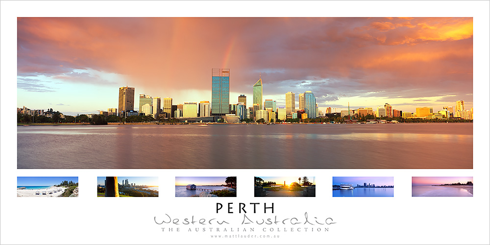 Perth City Landscape Poster Sunset Storm Print Thick Paper