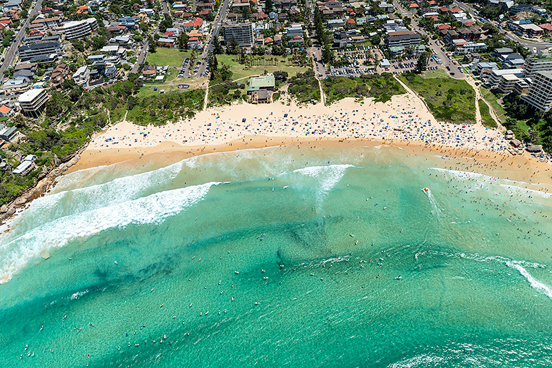 Freshwater Beach Aerial Photos Full Beach Image Swimmers Sunbakers
