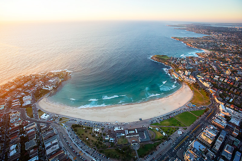Bondi Beach Aerial Sunrise Photo Full Beach View Acrylic Framed Canvas