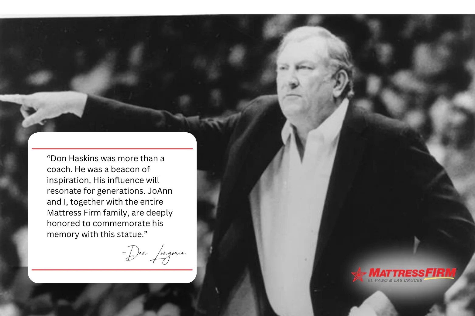 Mattress Firm El Paso Honoring Former UTEP Coach Don Haskins with Stat