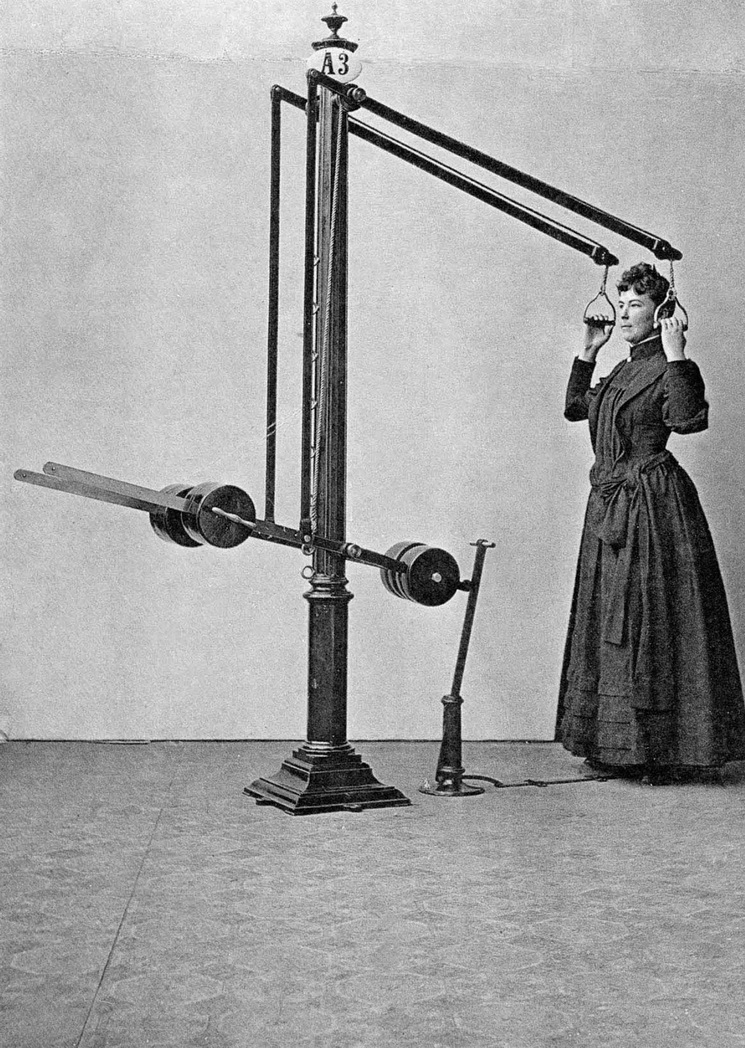 Exercising with one of the first gym machines, 1890s MATTHEW'S ISLAND