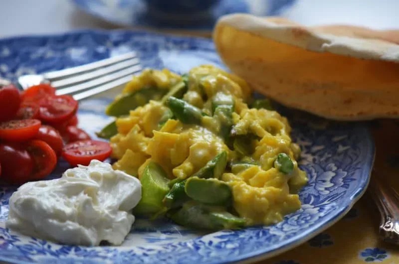 Softscrambled eggs with asparagus; let the Lenten fast begin Maureen
