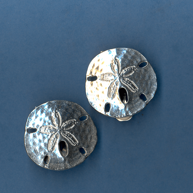 Sand Dollar Earrings Large Maurice Milleur Handcrafted Pewter