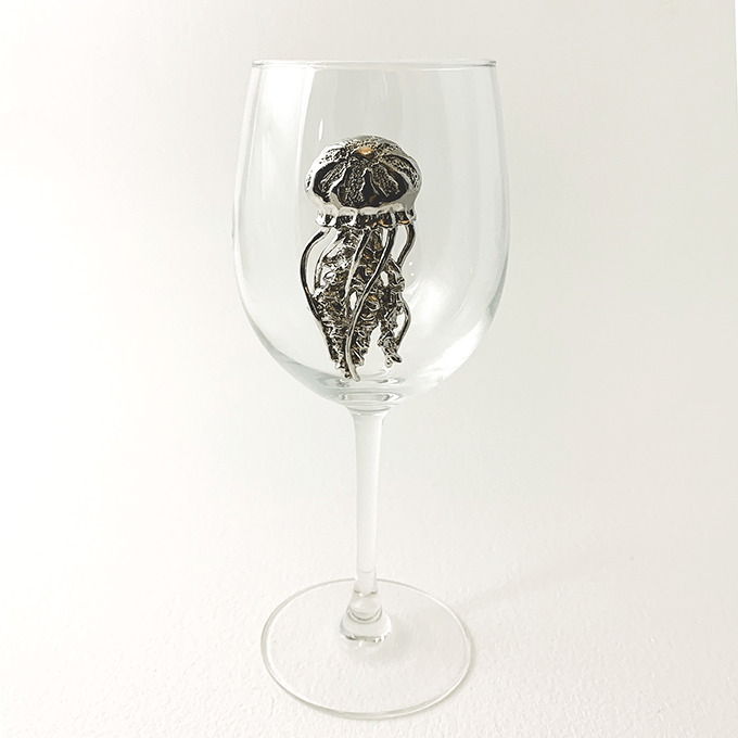 Wine Glass, Jellyfish Maurice Milleur Handcrafted Pewter Jewelry
