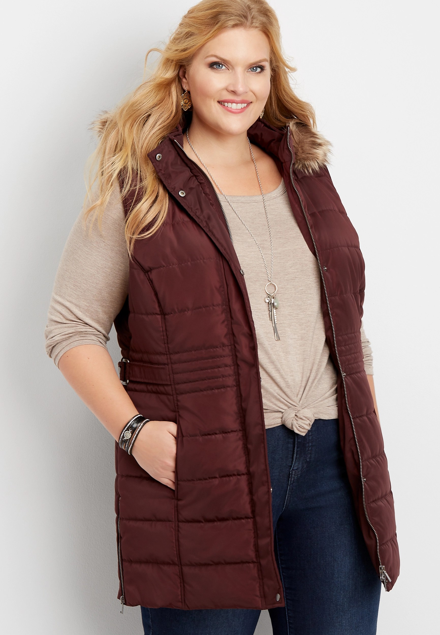 plus size long hooded puffer vest maurices