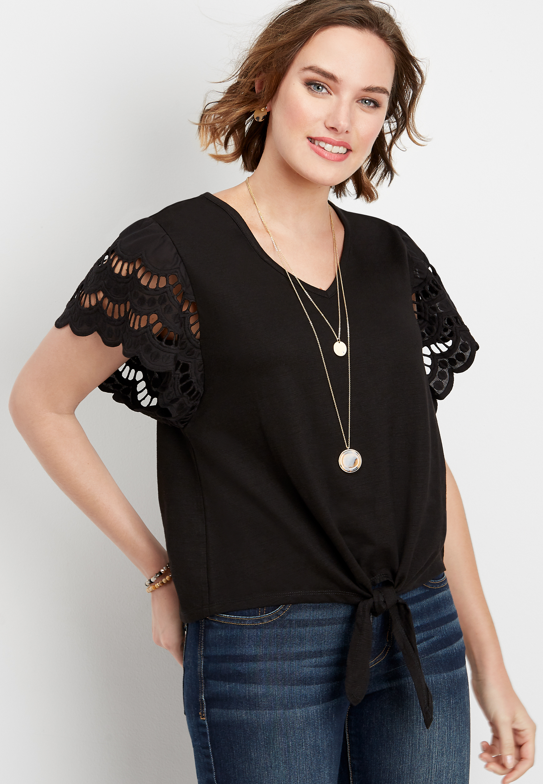 crocheted sleeve vneck top maurices