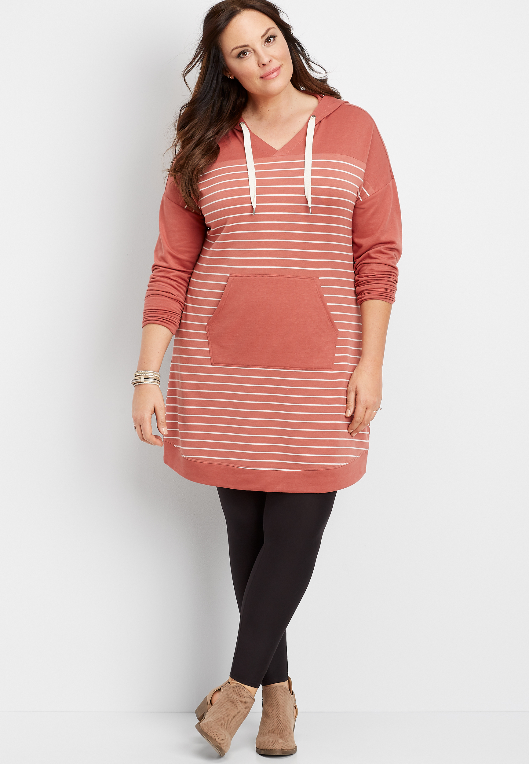 Plus Size Stripe Hooded Sweatshirt Dress maurices
