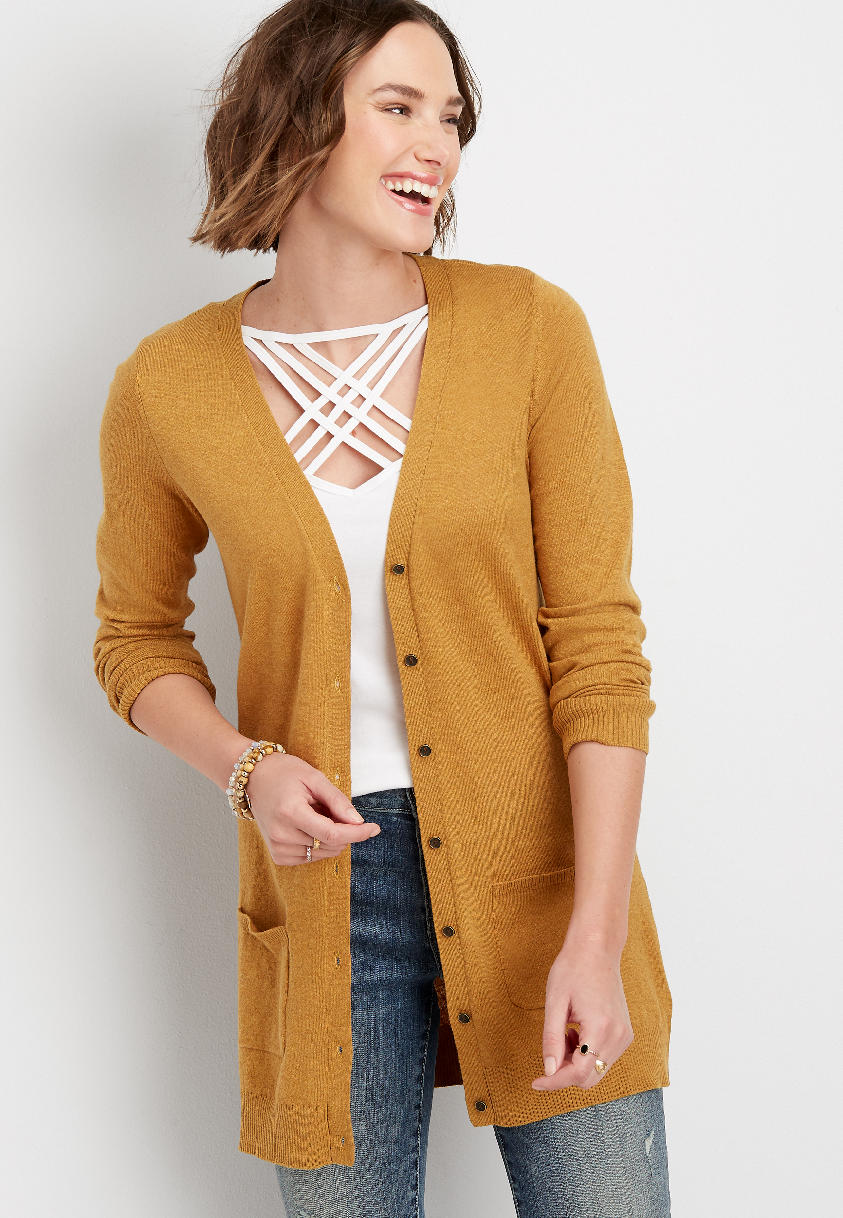 Solid Tunic Boyfriend Cardigan maurices