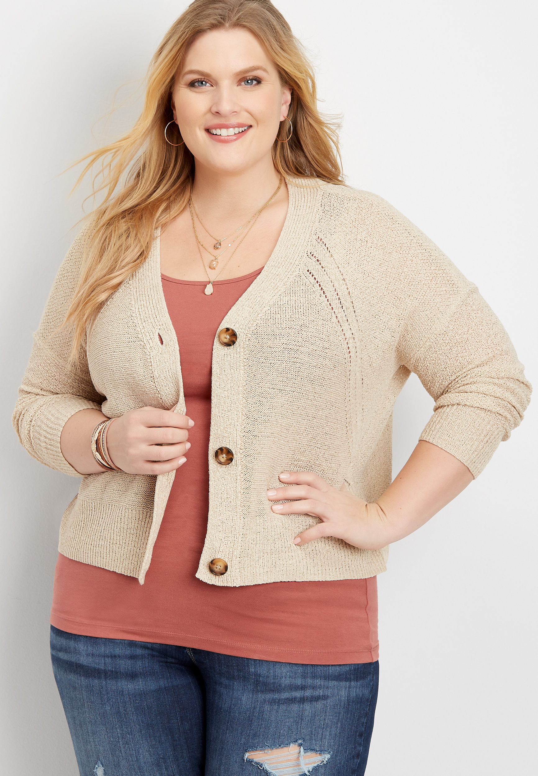 Plus Size Button Front Boyfriend Cardigan maurices
