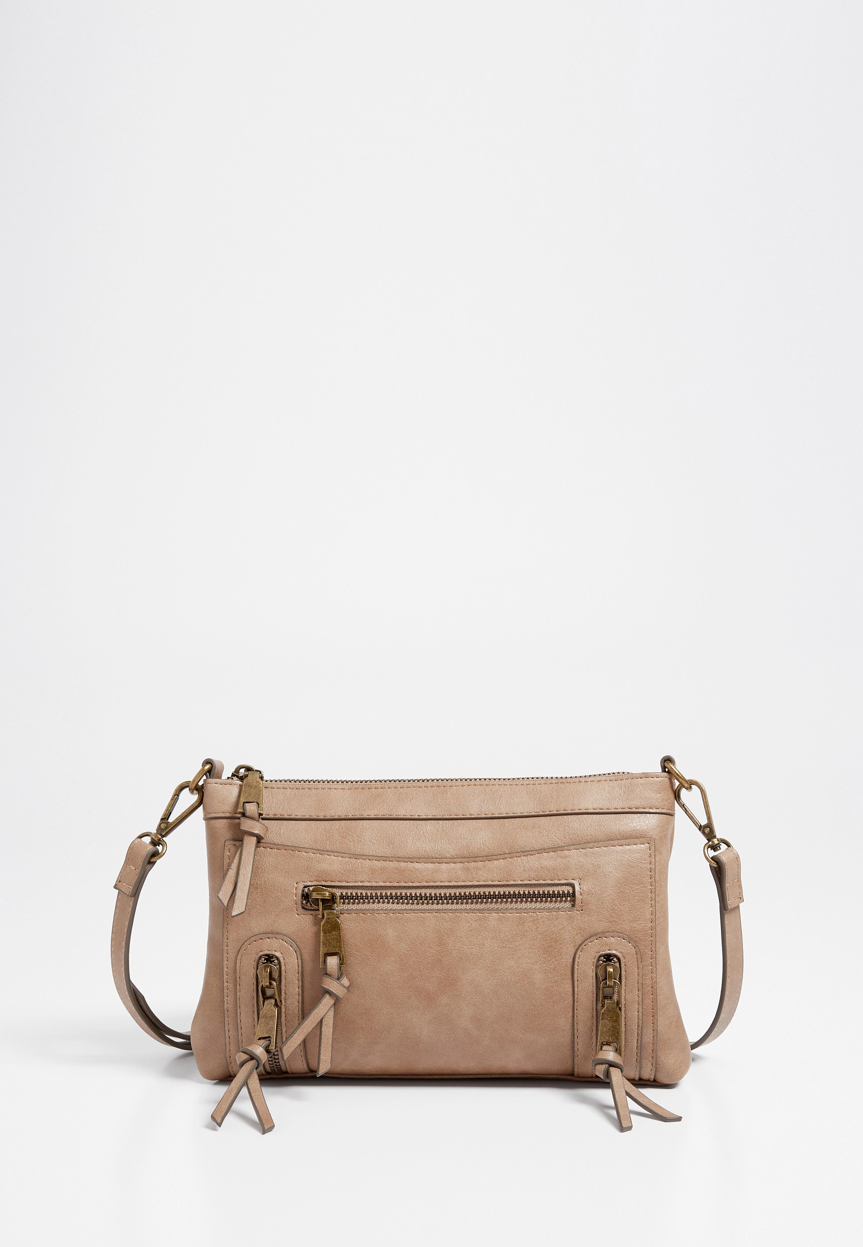 Taupe Zipper Crossbody Bag maurices
