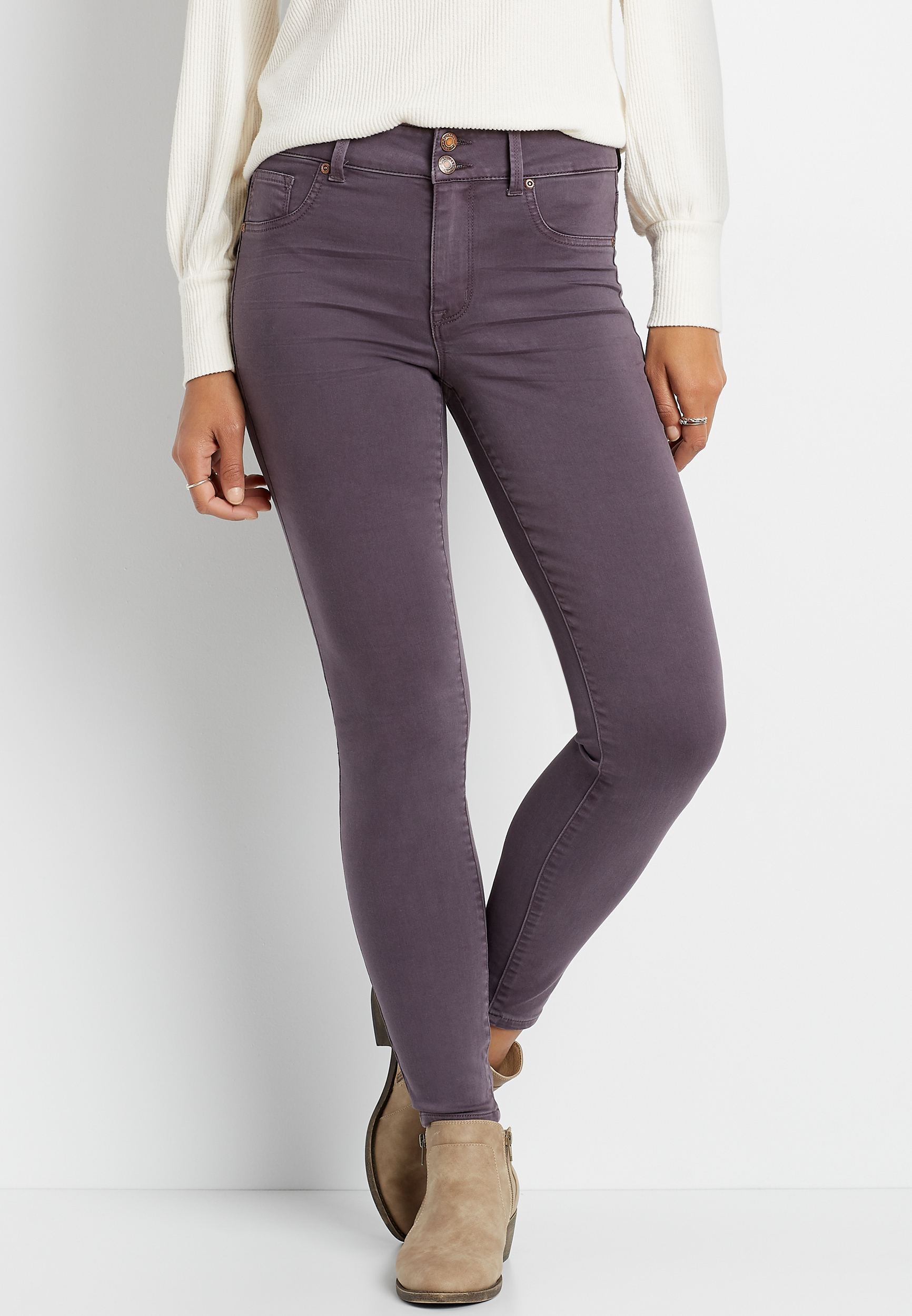 High Rise Plum Double Button Jegging Made With REPREVE® maurices