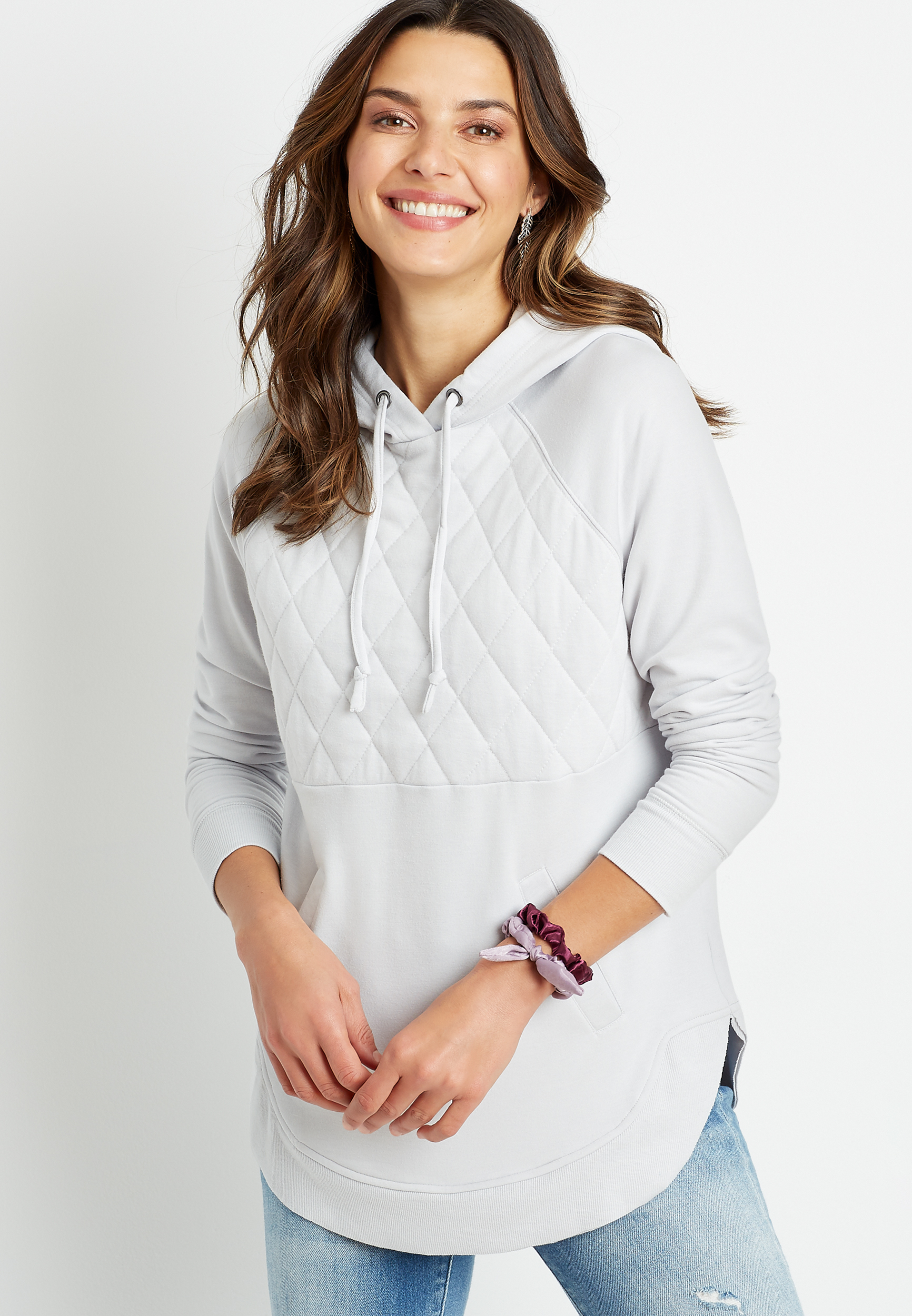 Solid Quilted Front Pullover Hoodie maurices