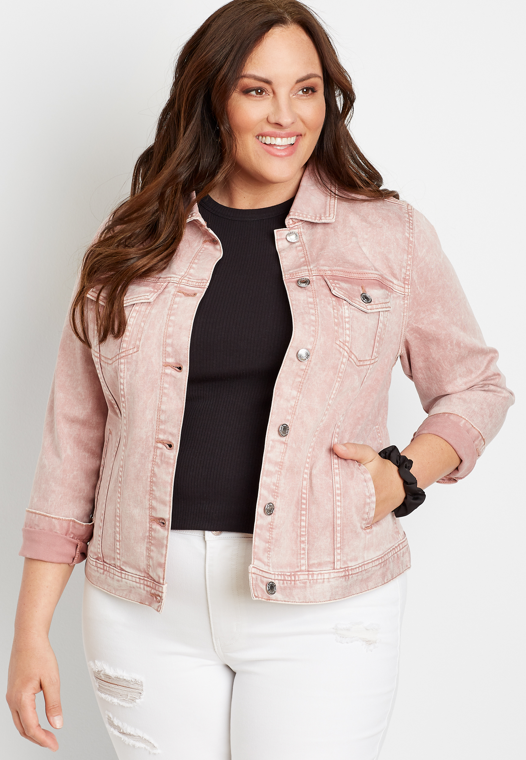 Women's denim jacket in plus size pink blog.knak.jp