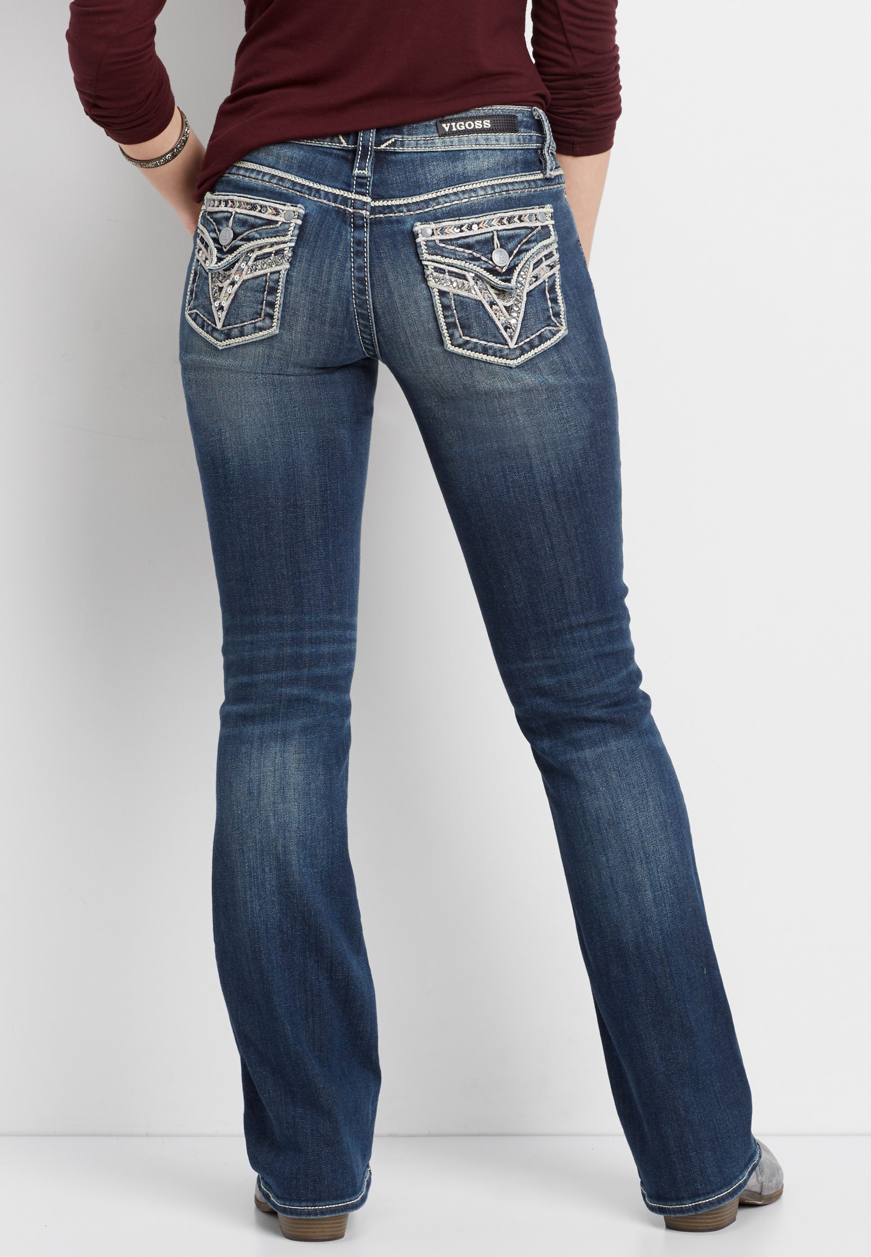 Vigoss® bootcut jeans with arrow stitching and sequins maurices